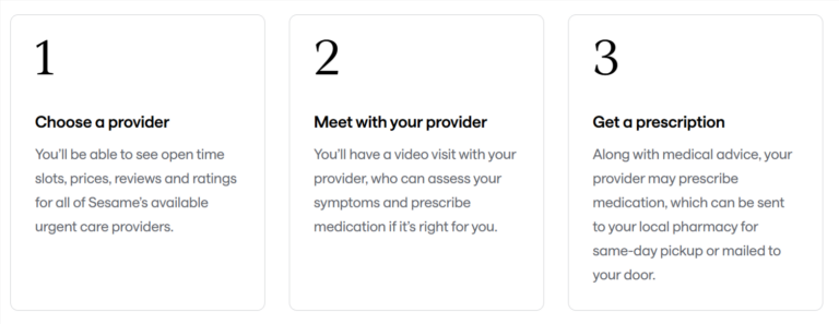Sesame Care Telehealth urgent Care step
